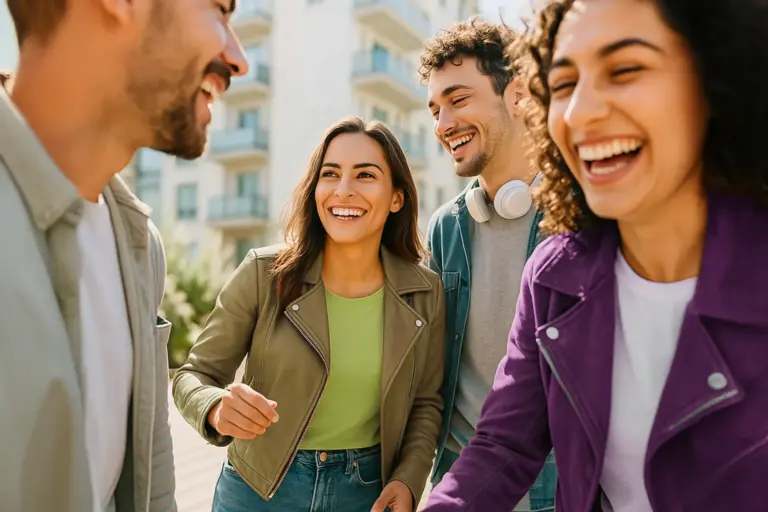 Persone sorridenti dopo un errore comune di traduzione
